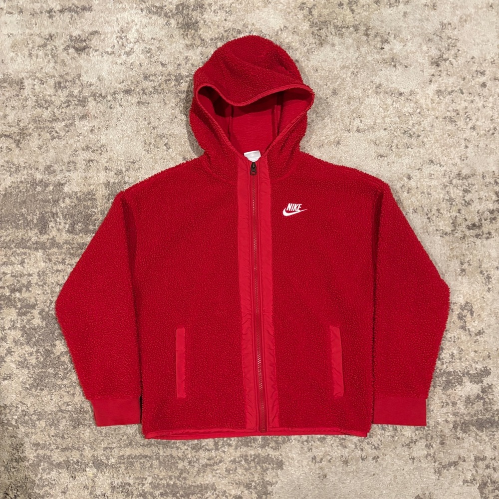 Nike Fuzzy Red Zip-Up Women’s Faux Fur Fleece Jacket